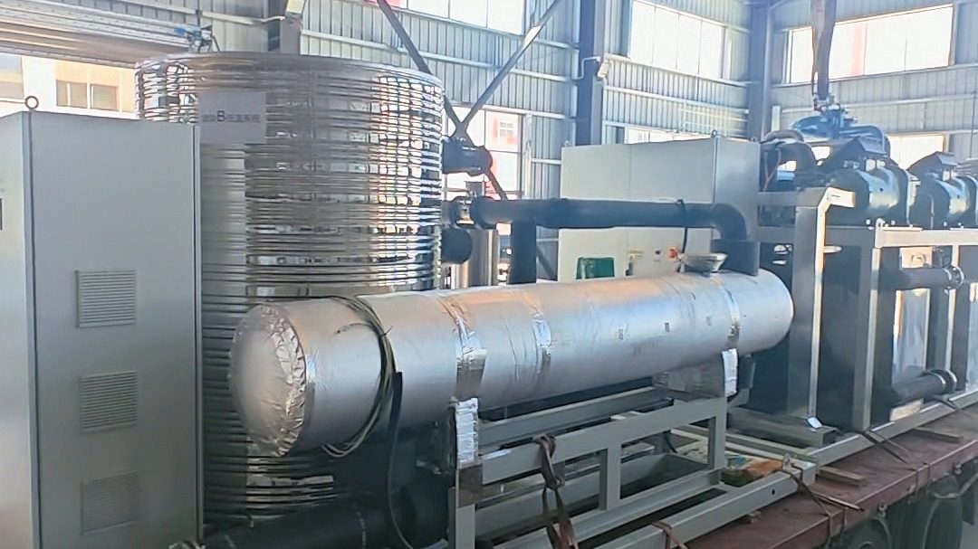 The cryogenic air-cooling skid loaded on a flatbed trailer